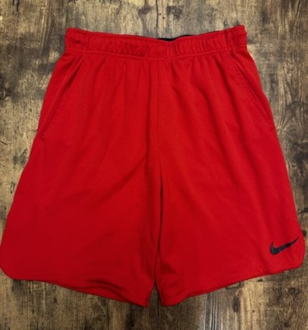 Nike Men's Red Mesh Basketball Shorts with Black Swoosh Logo #206
